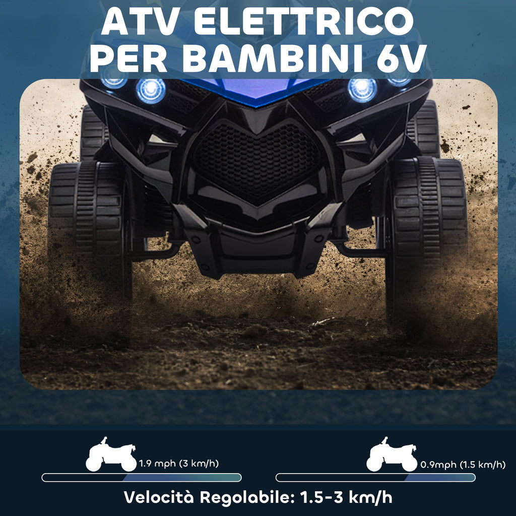 Kids Electric Quad Bike ATV with 6V Rechargeable Battery, LED Headlights and Music, Ages 3-8 Years, Blue