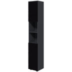 kleankin Bathroom Column in Chipboard with 2 Open Shelves and 2 2-Tier Cabinets, 30x30x183 cm, Black and Gray - Borgè