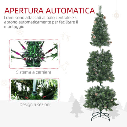 CHRISTMAS TREE - 180cm Artificial Christmas Tree with Pine Cones, 618 Branches and Metal Base, Green