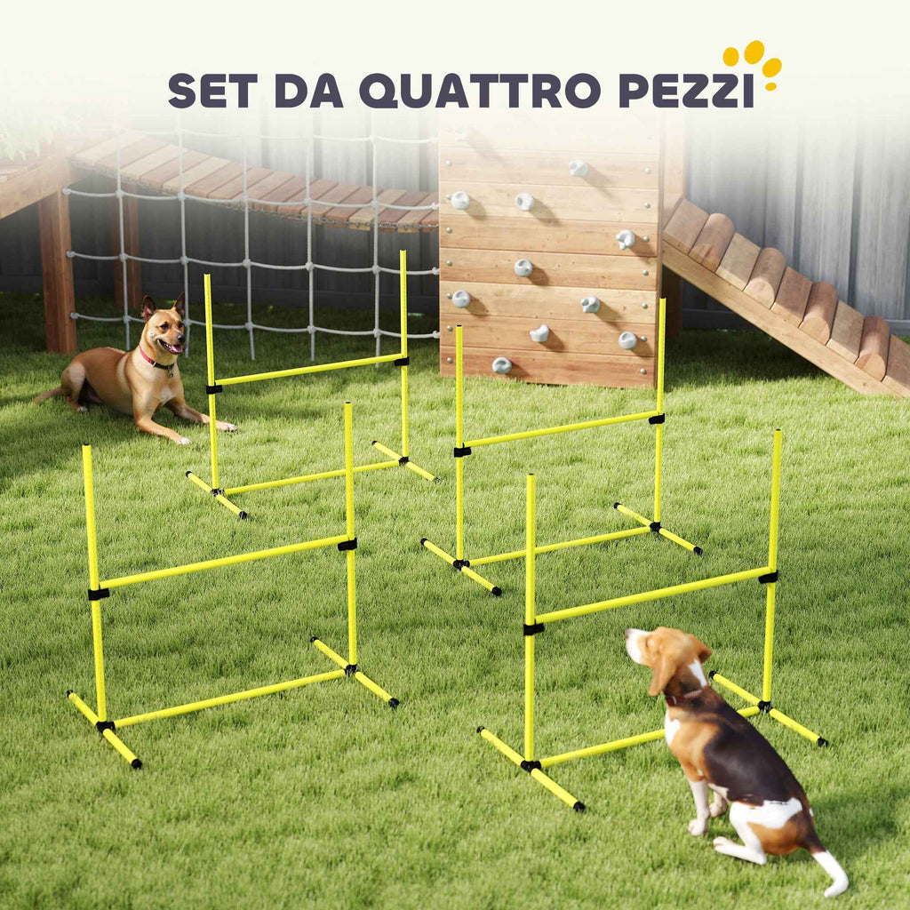 PawHut Set of 4 Agility Dog Training Hurdles, Adjustable Height, with Carry Bag, Yellow