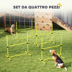PawHut Set of 4 Agility Dog Training Hurdles, Adjustable Height, with Carry Bag, Yellow