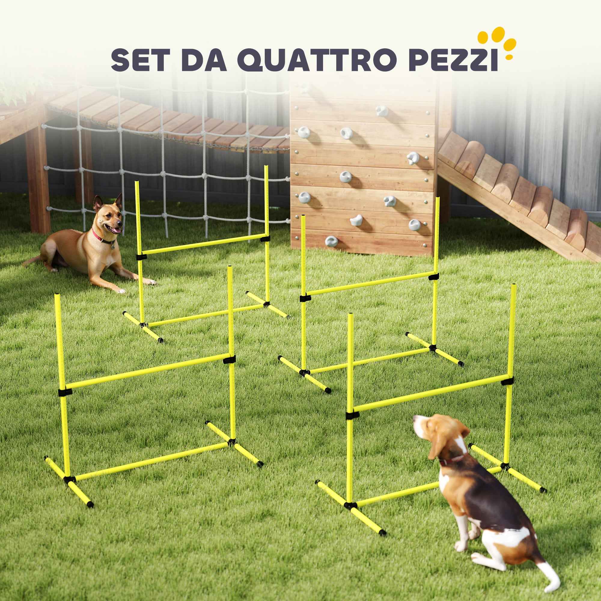 PawHut Set of 4 Agility Dog Training Hurdles, Adjustable Height, with Carry Bag, Yellow