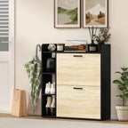 HOMCOM Slim Shoe Rack with 2 Tilting Drawers and 3 Open Compartments, Capacity 15 Shoes, 83x24x90.5 cm, Black