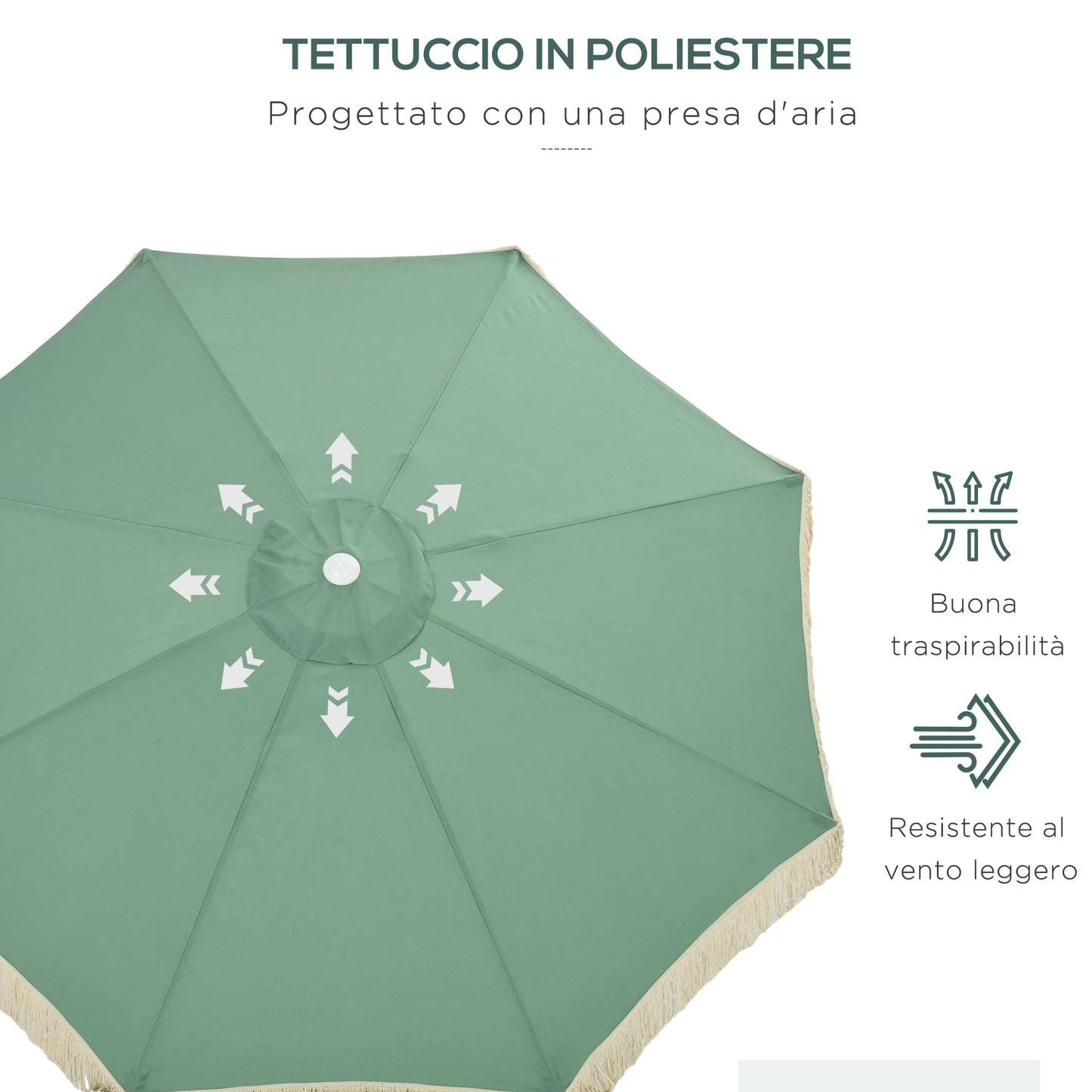 Garden Umbrella with Tilting Crank and 2 Section Pole, Polyester and Metal, 2.6x2.4 m, Green