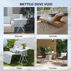 Folding Garden Coffee Table with Adjustable Height, Metal and HDPE, White