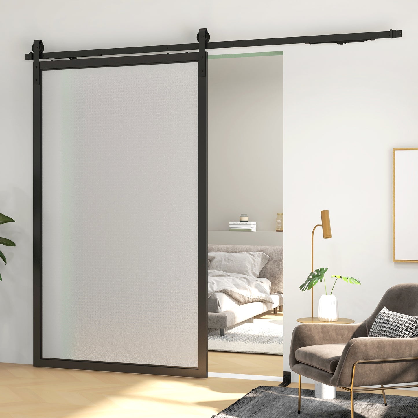 HOMCOM Sliding Door Kit 90kg max Space Saving in Carbon Steel with Accessories 244x0.5x4 cm, Black - Borgè