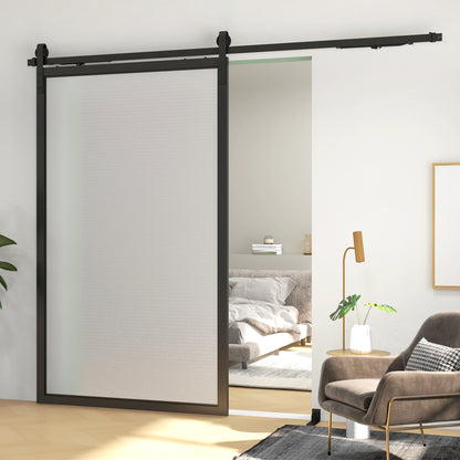 HOMCOM Sliding Door Kit 90kg max Space Saving in Carbon Steel with Accessories 244x0.5x4 cm, Black - Borgè