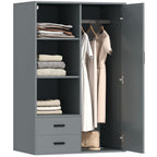 Modern Wardrobe with 2 Drawers, Open Shelves and Hanging Space, 80x50x124 cm, Dark Grey