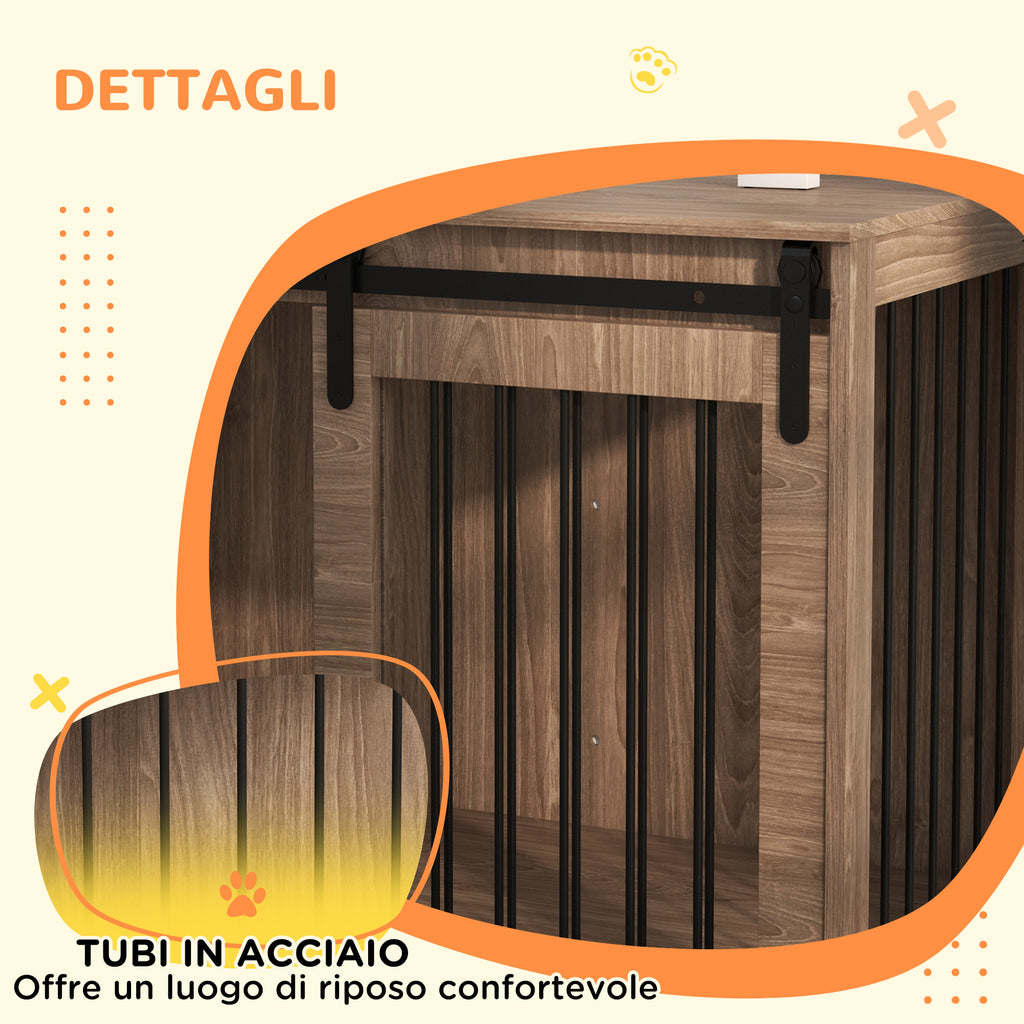 Large Dog House with Sliding Door for Indoor Wooden, 98x58x61cm, Brown