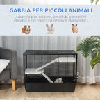 Guinea Pig Cage with Handle, Water Tank, Ramp and Tray, 80x48x58cm, Black - Borge' Group Limited