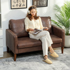 Modern 2-Seater Sofa with Breathable Leather-Effect Fabric Upholstery and Wooden Legs, 130x78x85 cm, Dark Brown