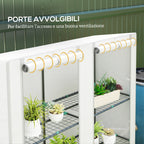 Outsunny Garden Greenhouse with 2 Roll-Up Doors, 3-Tier Shelving and Side Pockets, White and Gray