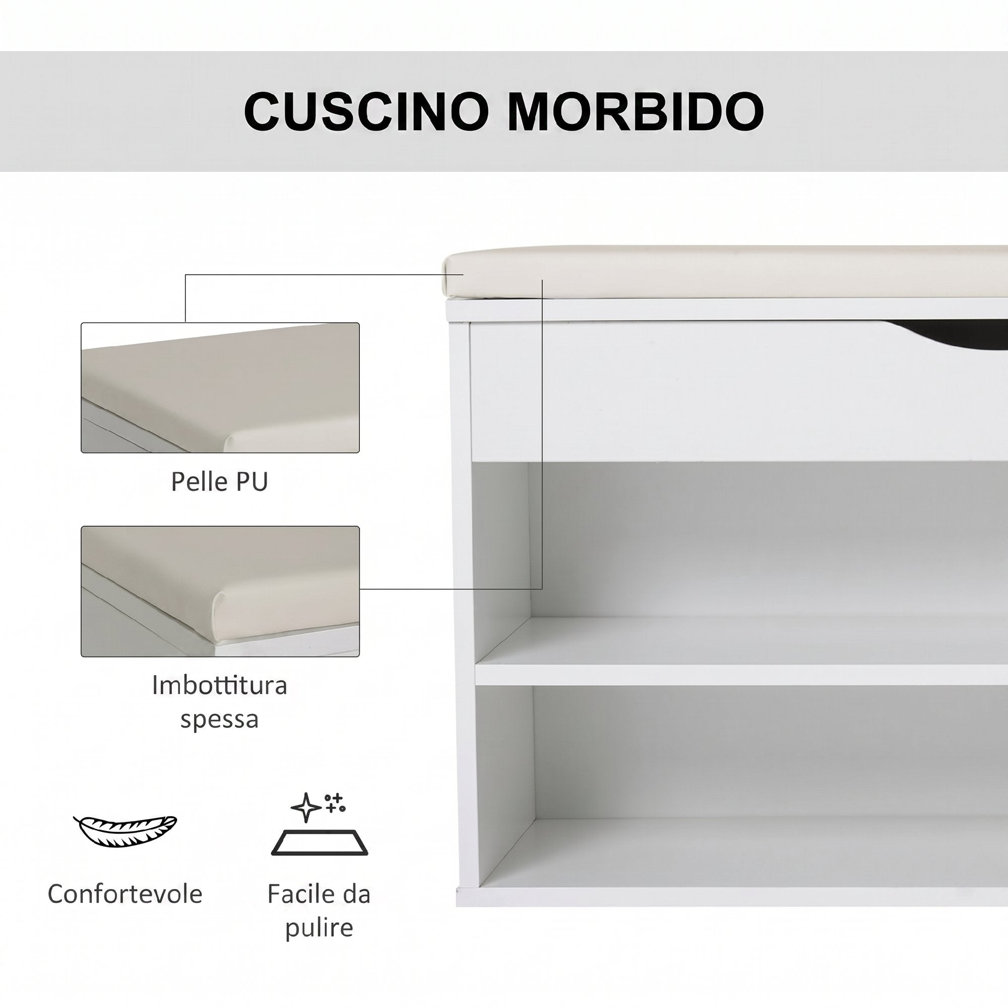 HOMCOM Shoe Bench, Space-Saving Entryway Shoe Rack with Folding Padded Seat, Wood, 80x30x47cm, White