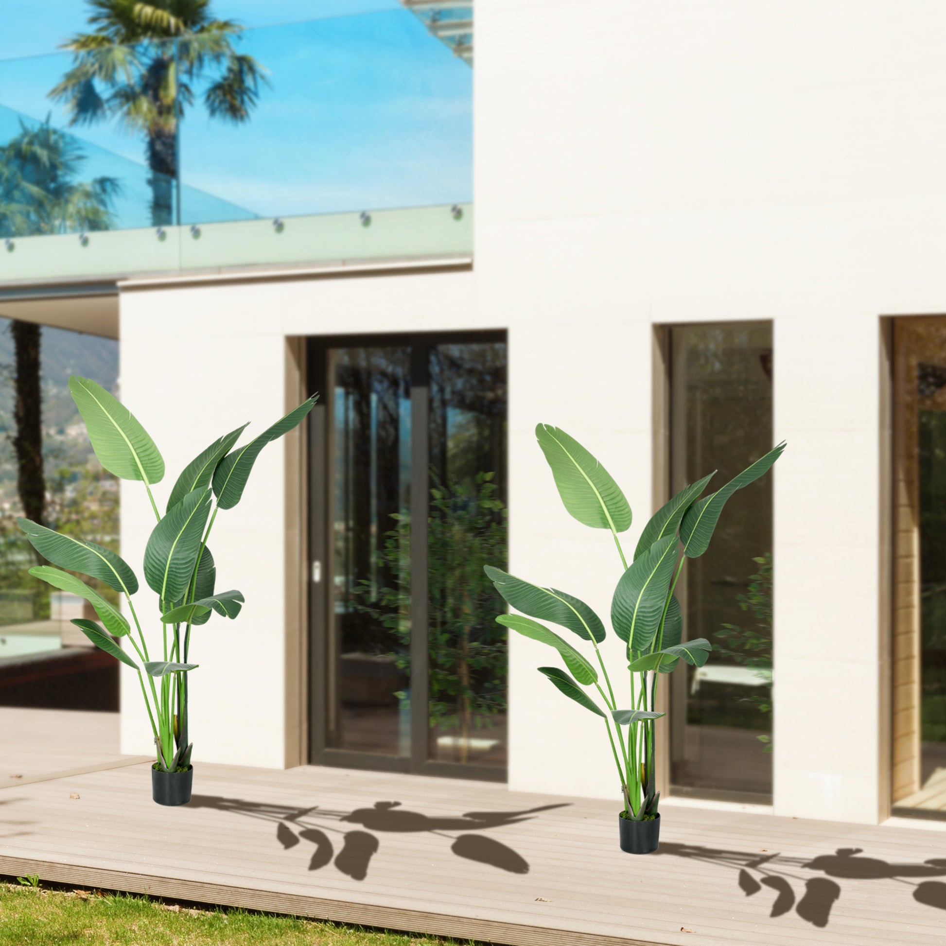 Homcom Artificial Plan Palm of the 150cm high traveler for interior and outdoor with vase included - Borgè