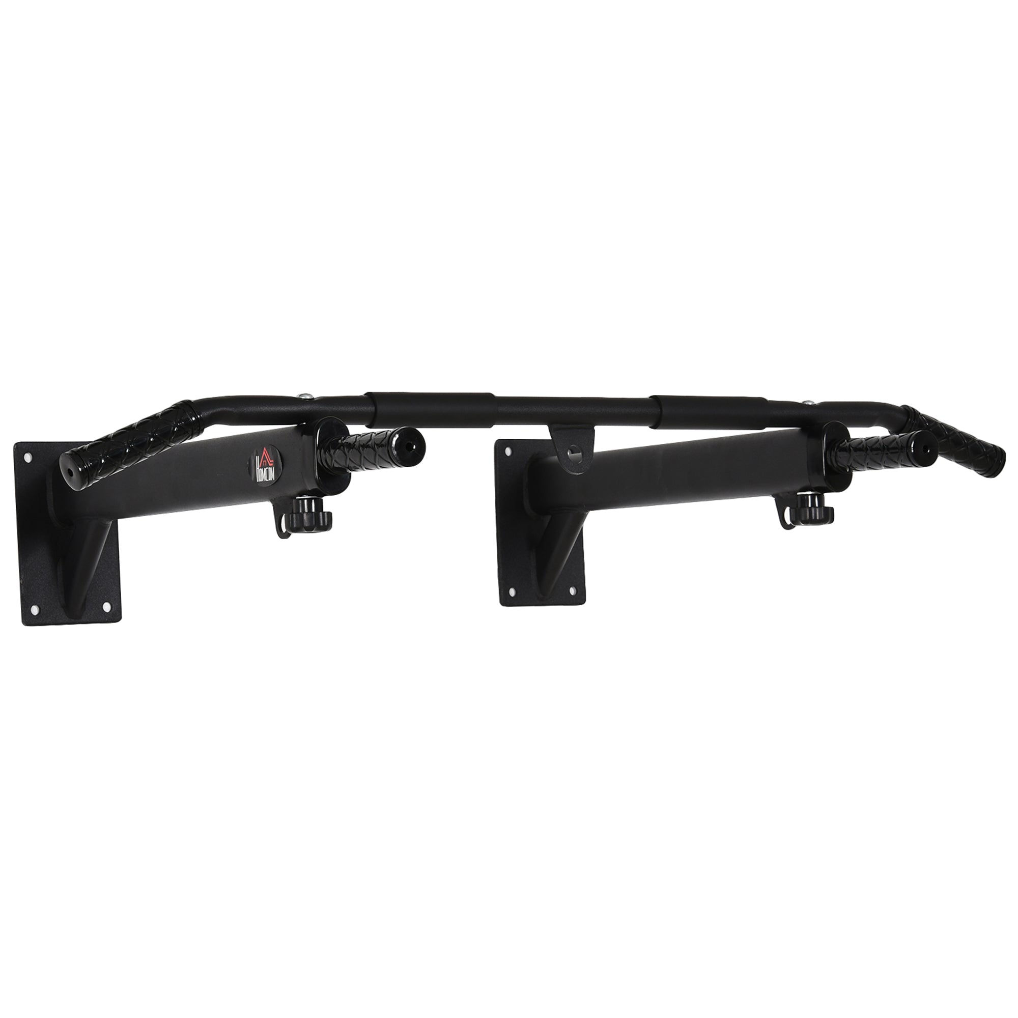HOMCOM 2 in 1 Wall Pull-Up Bar with 3 Different Handles, Steel, 93.5x65x17 cm, Black - Borgè