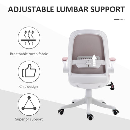 Ergonomic Office Chair with Adjustable Height, in Velvet Effect Fabric, 62.5x60x94-104 cm, White and Pink