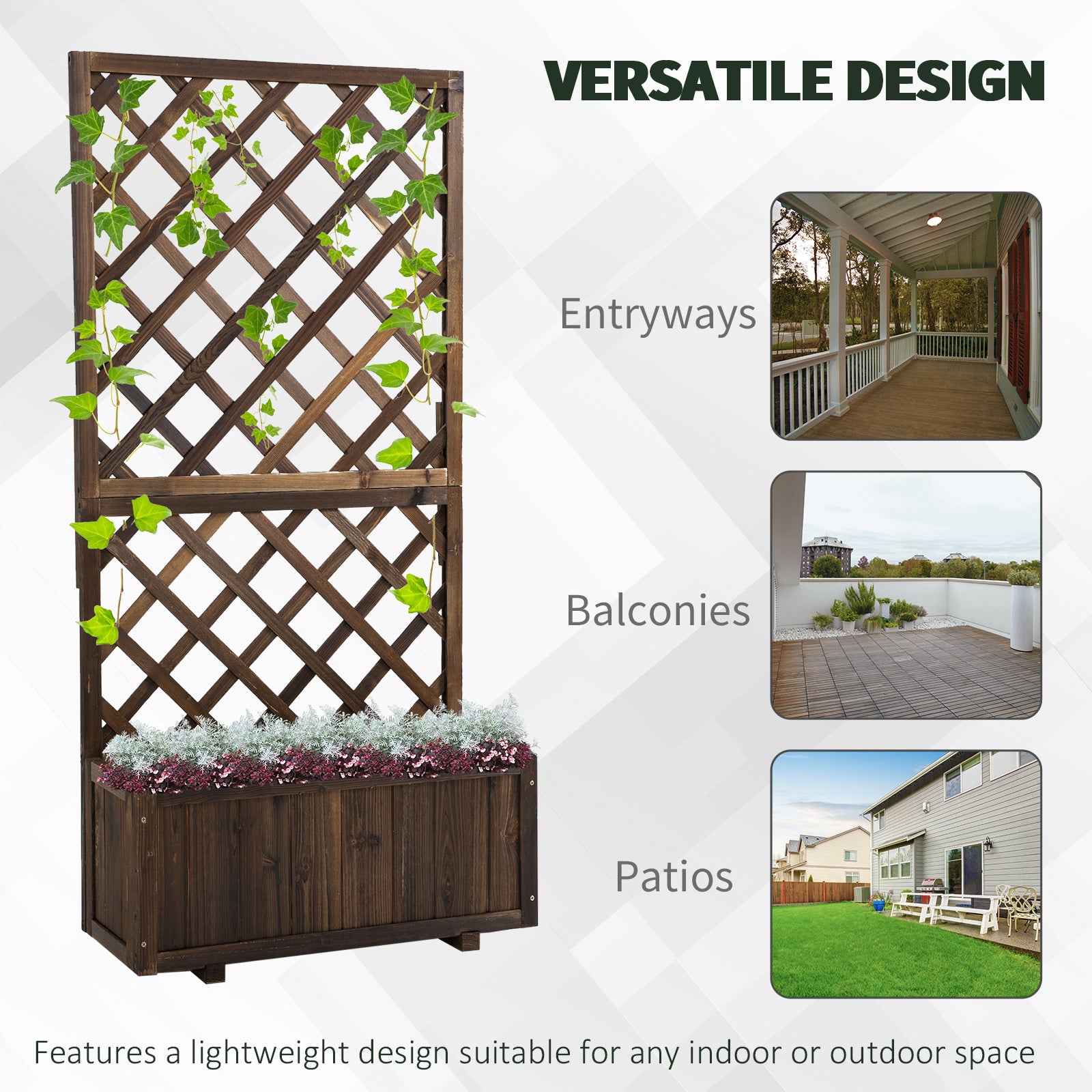 Outsunny Outdoor Fioriera with grilled for climbing and vase, in fir wood, 72.5x31.5x149.5 cm - Borgè