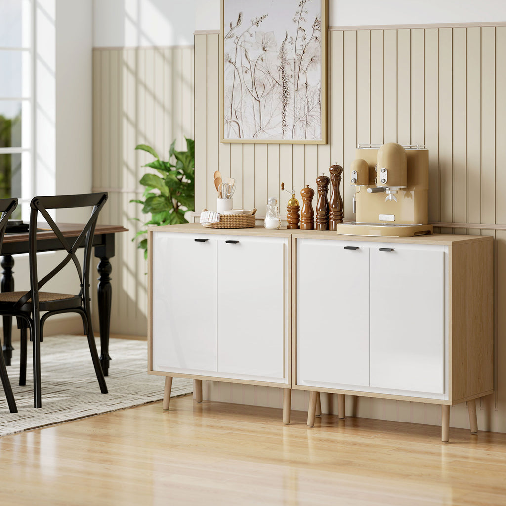 Modern 2-Door Sideboard with Adjustable Shelf, 72x35x77 cm, Gloss White and Oak