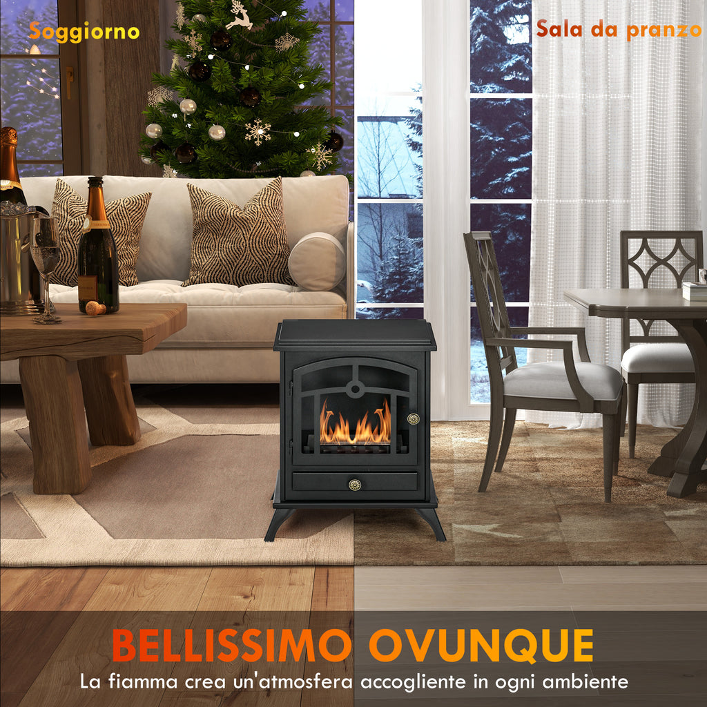 Classic Style Bio Ethanol Fireplace in Steel, 1.2L Burner for 3 Hours of Duration, 45x28x54cm, Black