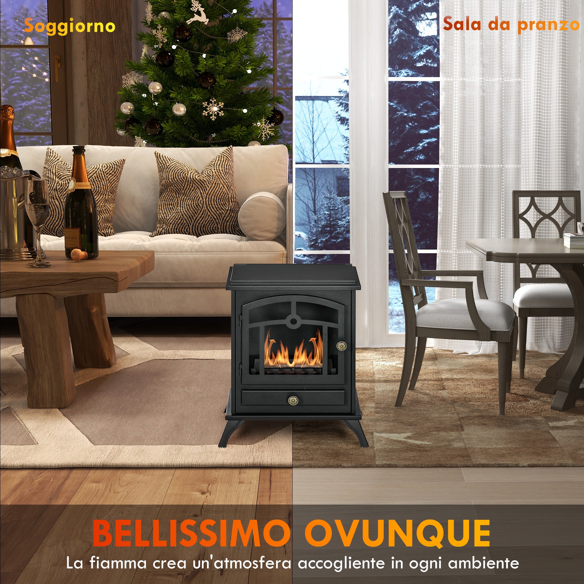 Classic Style Bio Ethanol Fireplace in Steel, 1.2L Burner for 3 Hours of Duration, 45x28x54cm, Black