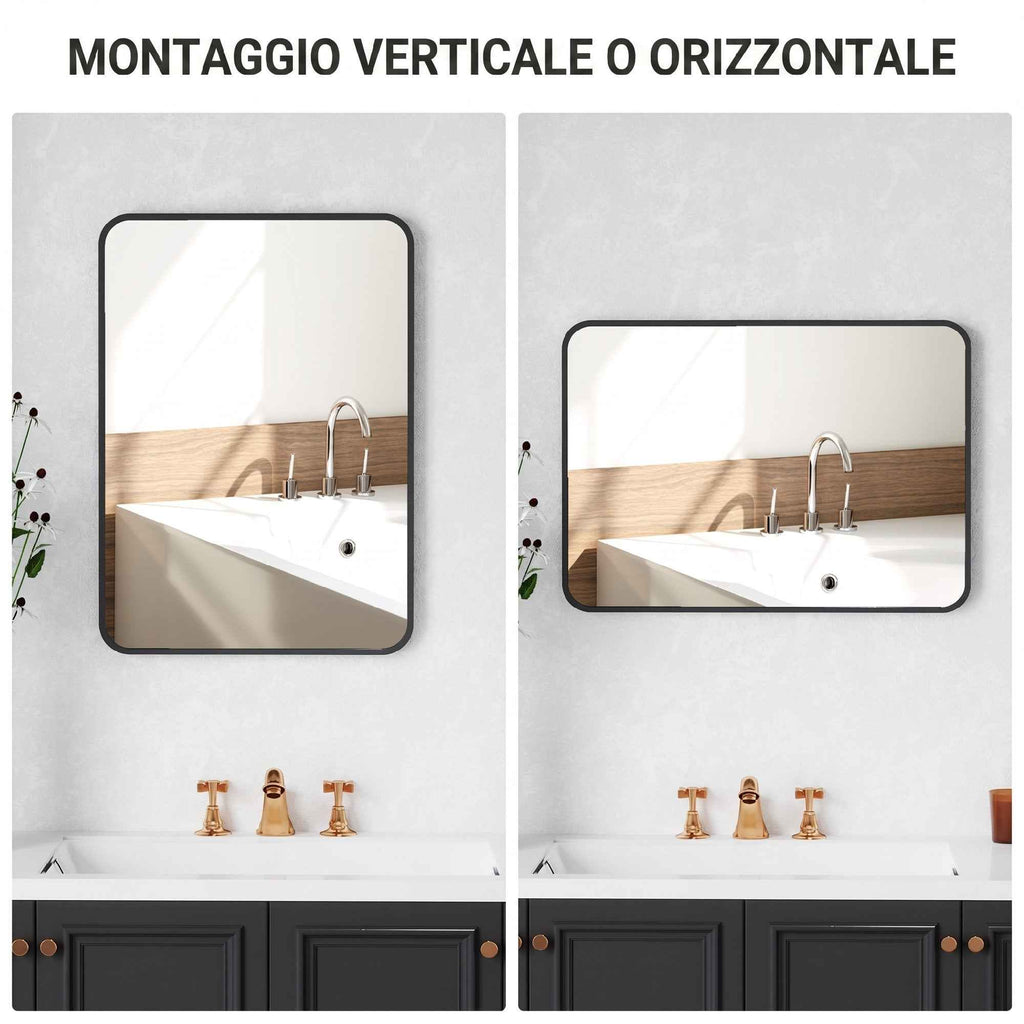 HOMCOM Bathroom Mirror with Metal Frame and Hook, 50x2.5x70 cm, Black
