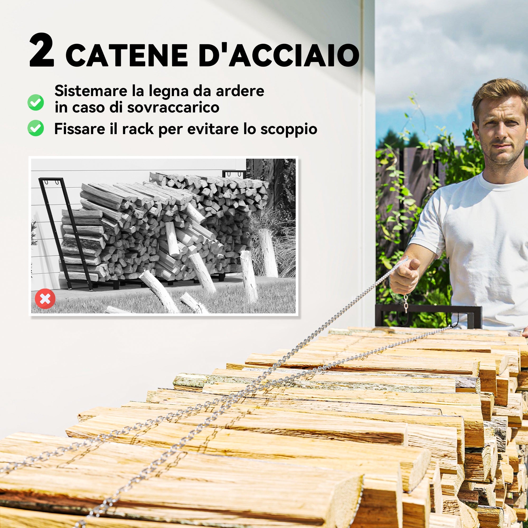 0.8m³ Adjustable Firewood Shed with Waterproof Tarpaulin and Steel Chains, 235x31x116cm, Black