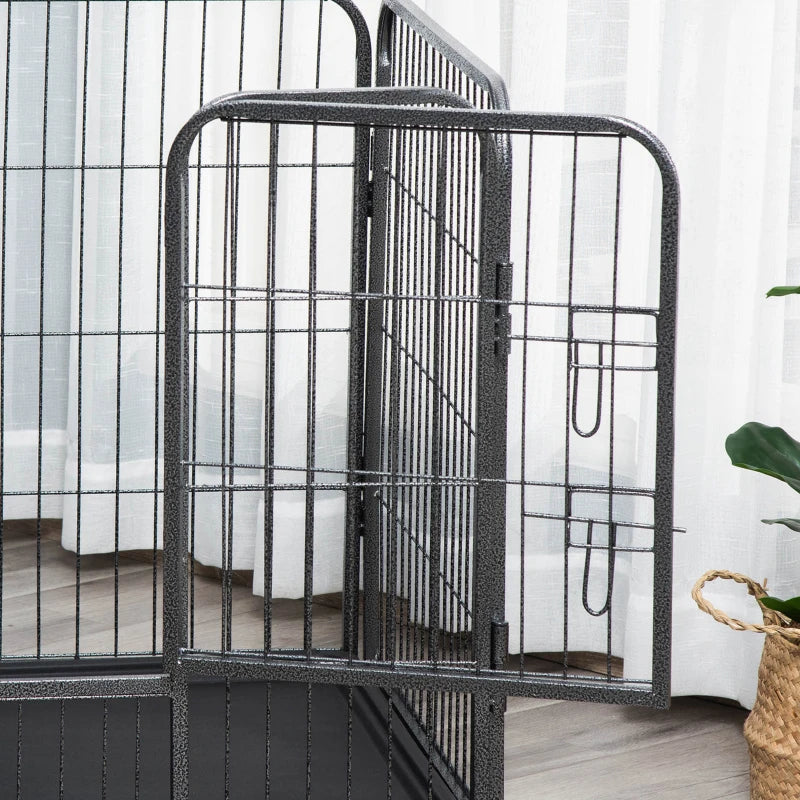 Metal Dog Kennel with Door and Bottom Tray, 109x74x71cm, Grey - Borge' Group Limited