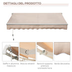 Outdoor Awning with Roller Arms and Crank Opening, 295x200 cm, Beige - Borgè