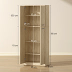 Minimal Storage Unit with 2 Cabinets and Adjustable Shelves, Oak-Colored Wood, 59x31x155 cm