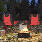 Set of 2 Folding Camping Chairs with Cooler Bag, Cup Holder and 2 Pockets, 94x62x100 cm, Red