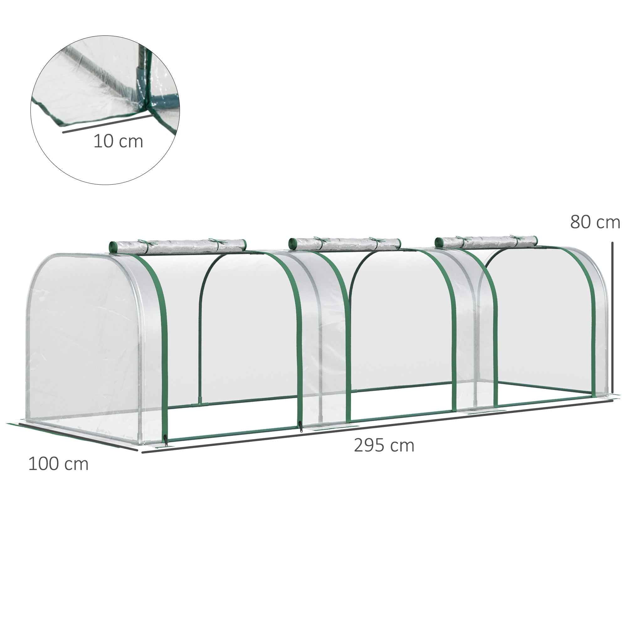 Outsunny Clear PVC and Steel Tunnel Greenhouse with Hinged Doors, 295x100x80 cm