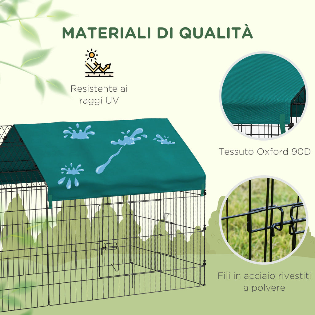 Pawhut cage for outdoor rabbits and interior with a house with roof, 220x85x103cm, green - Borgè