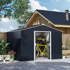 Steel Tool Shed with Sloped Roof and 2 Sliding Doors, 277x195x192 cm, Dark Grey