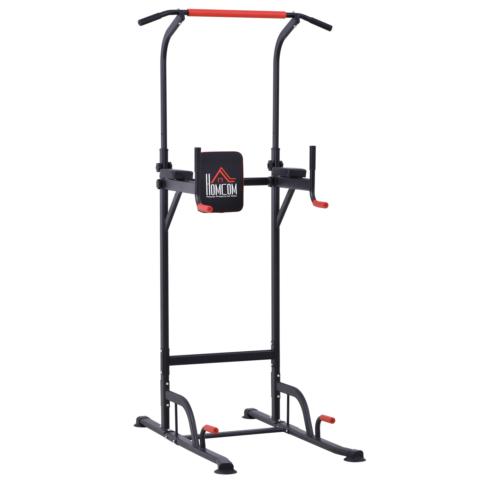 Power Tower Pull-Up Bar Multifunctional Fitness Station Adjustable 189-239cm Steel Black Red
