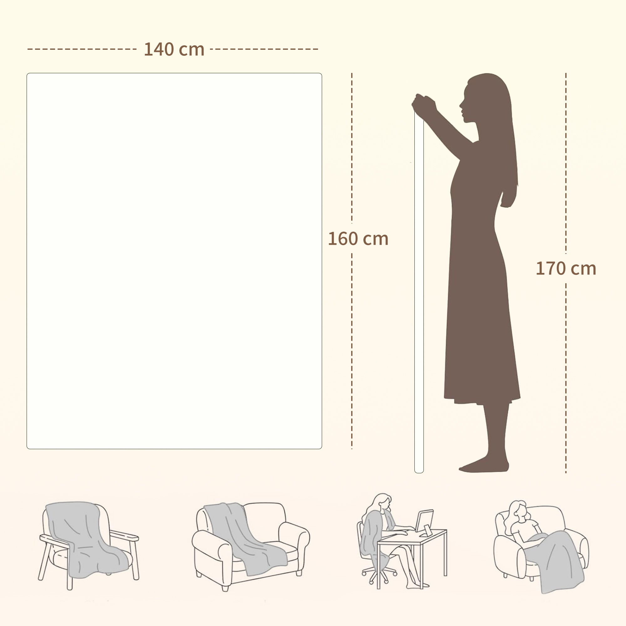 Electric Blanket 160x140 cm with 5 Heat Levels and 2 Independent Control Zones, in White Polyester