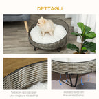 PE Rattan Dog and Cat Bed with Washable Plush Cushion, Φ60x32cm Dark Grey