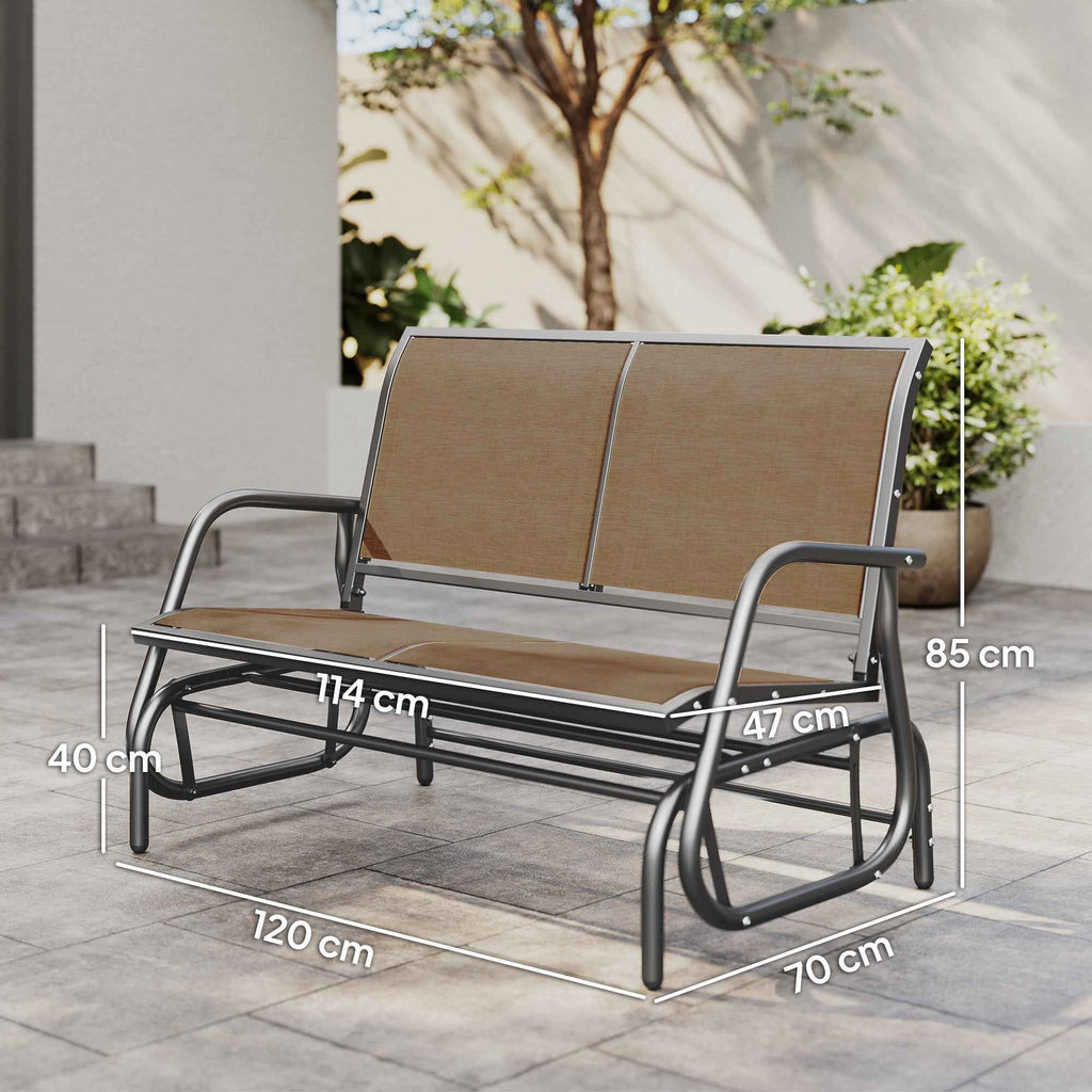 Outsunny 2-Seater Garden Swing Bench in Metal and Mesh Fabric, 120x70x85 cm, Light Brown