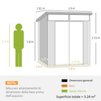 Plastic Garden Shed Tool Storage with Windows, Vents and Lock, 1.9x1.9m, Light Grey