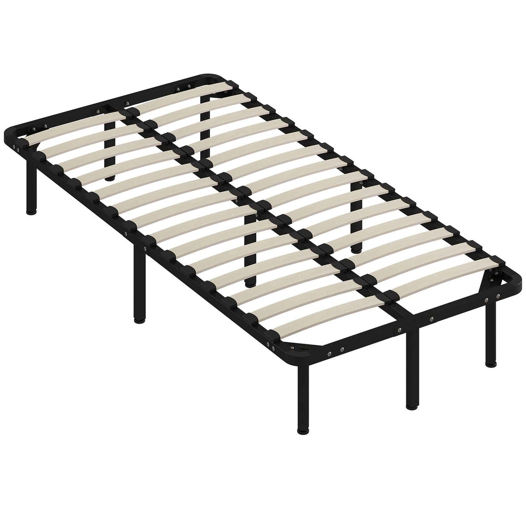 HOMCOM Industrial Bed Frame with 28 Slats and Storage Space, in Wood and Steel, 190x90x31 cm, Black and Wood