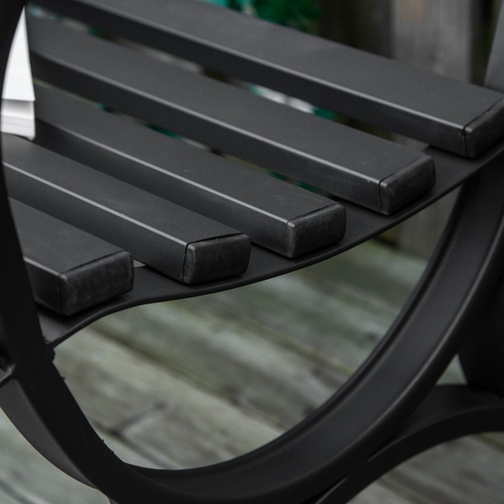 Outsunny 2-Seater Steel and Cast Iron Garden Bench with Armrests and Decoration, 128x58.5x85cm, Black