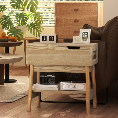 Boho Style Coffee Table with Concealed Top and Open Top, MDF, 30x60x60.5 cm, Wood color