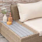 4-Piece Rattan Garden Set, Corner Sofa with Cushions and Coffee Tables, Black and Light Brown - Borge' Group Limited