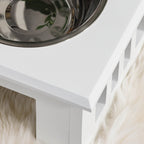 Raised Dog Bowls for Small and Medium Dogs, MDF Stand with 2 Steel Bowls, White