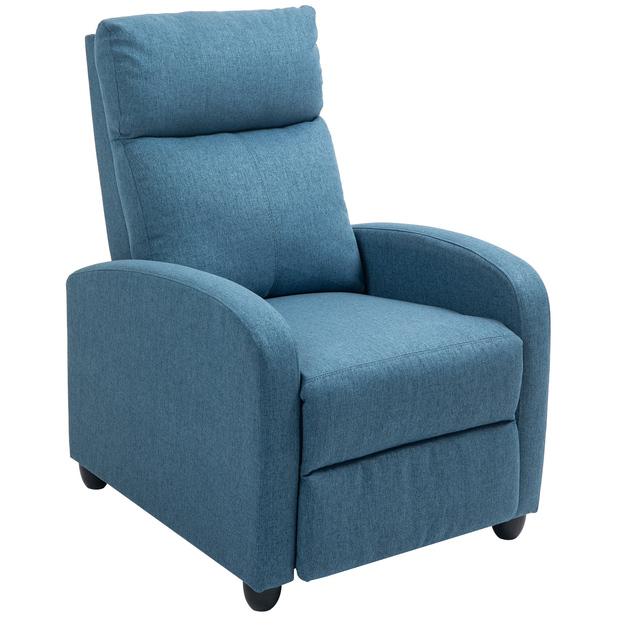 Reclining Chair Upholstered in Blue Linen Effect Fabric and Steel with Footrest, 69x88x101 cm