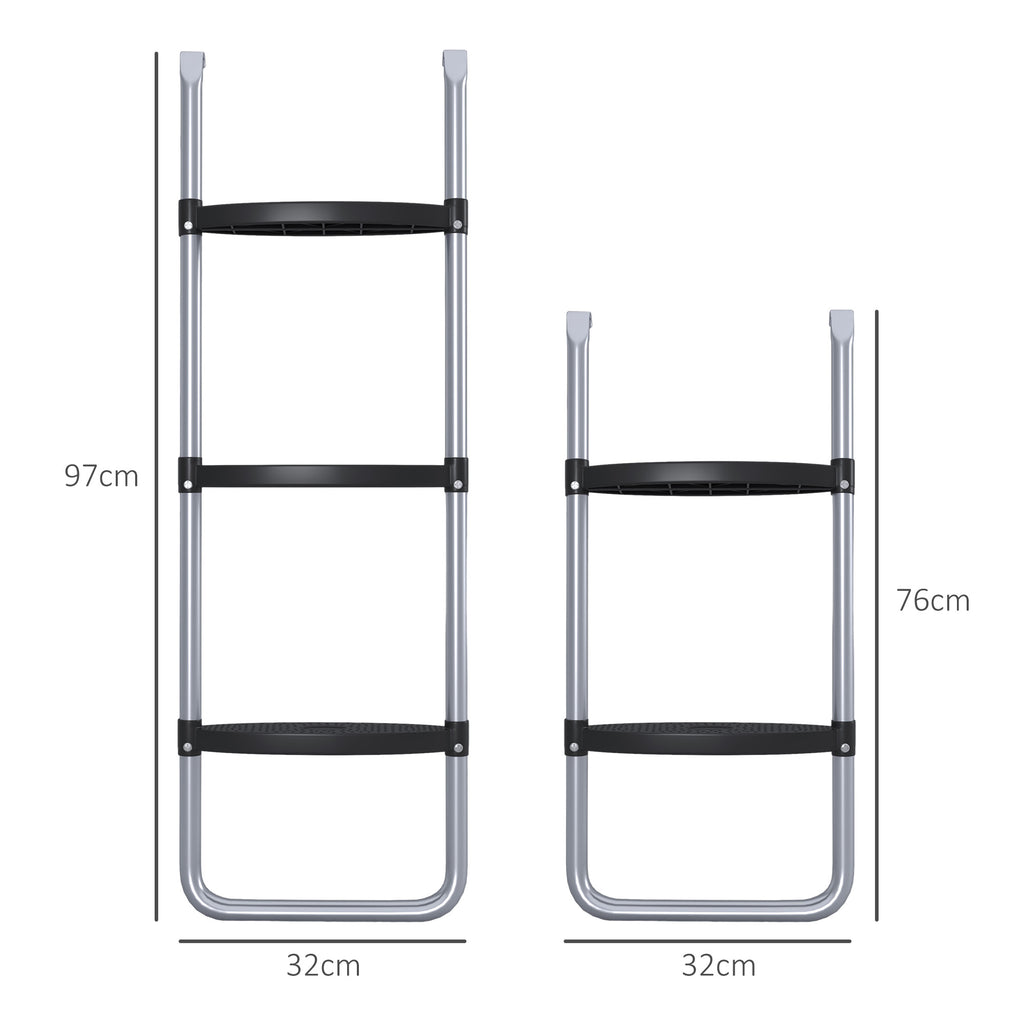 Adjustable Elastic Trampoline Ladder with 3 or 2 Steel Steps, 97x32cm, Silver - Borgè