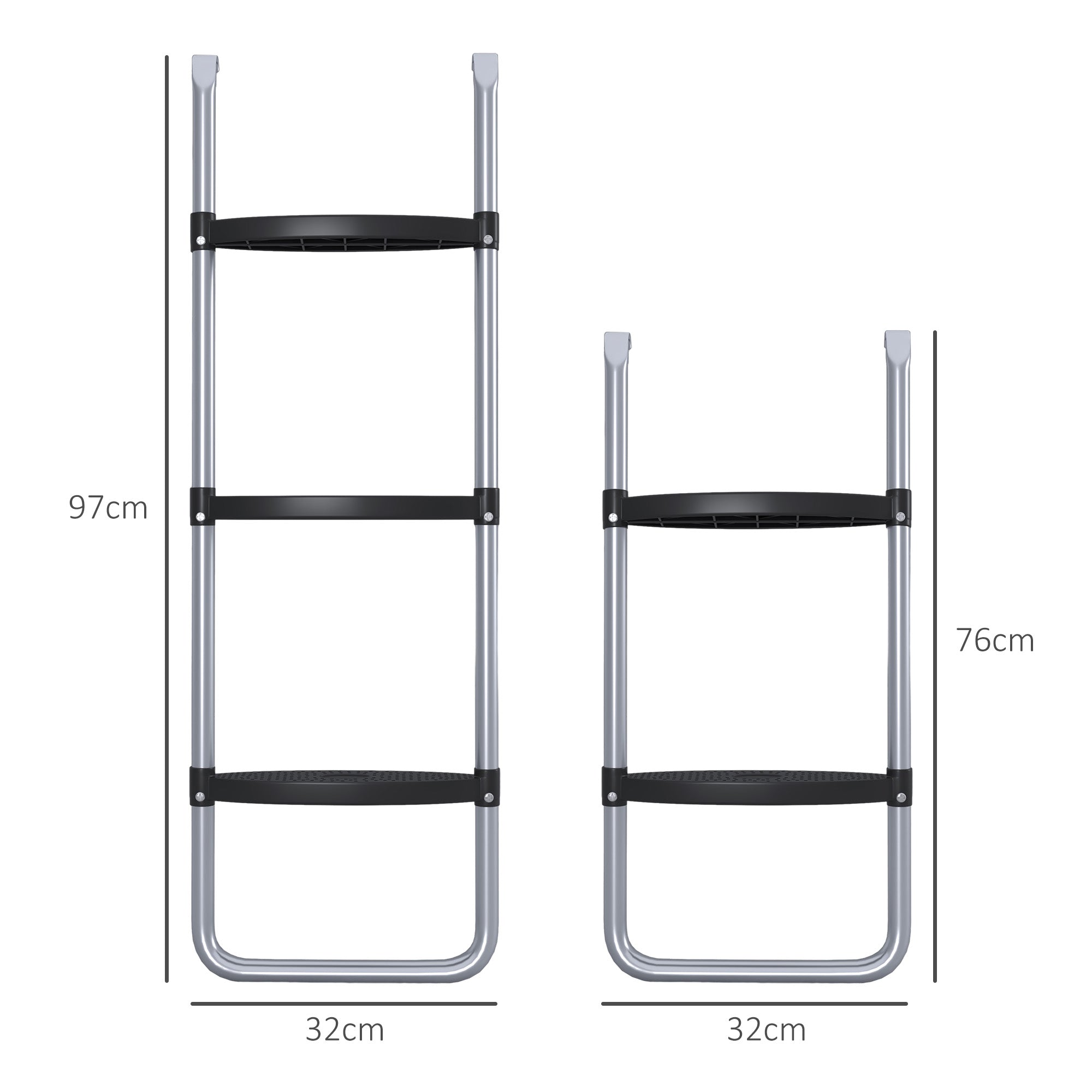 Adjustable Elastic Trampoline Ladder with 3 or 2 Steel Steps, 97x32cm, Silver - Borgè