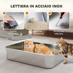 XXL Stainless Steel Enclosed Cat Litter Box, 90° Opening Lid and Double Doors, 70x50x46.5 cm, Grey