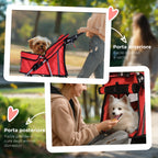 Folding Fabric Dog Stroller with Basket and Cup Holder, 75x45x97cm - Red