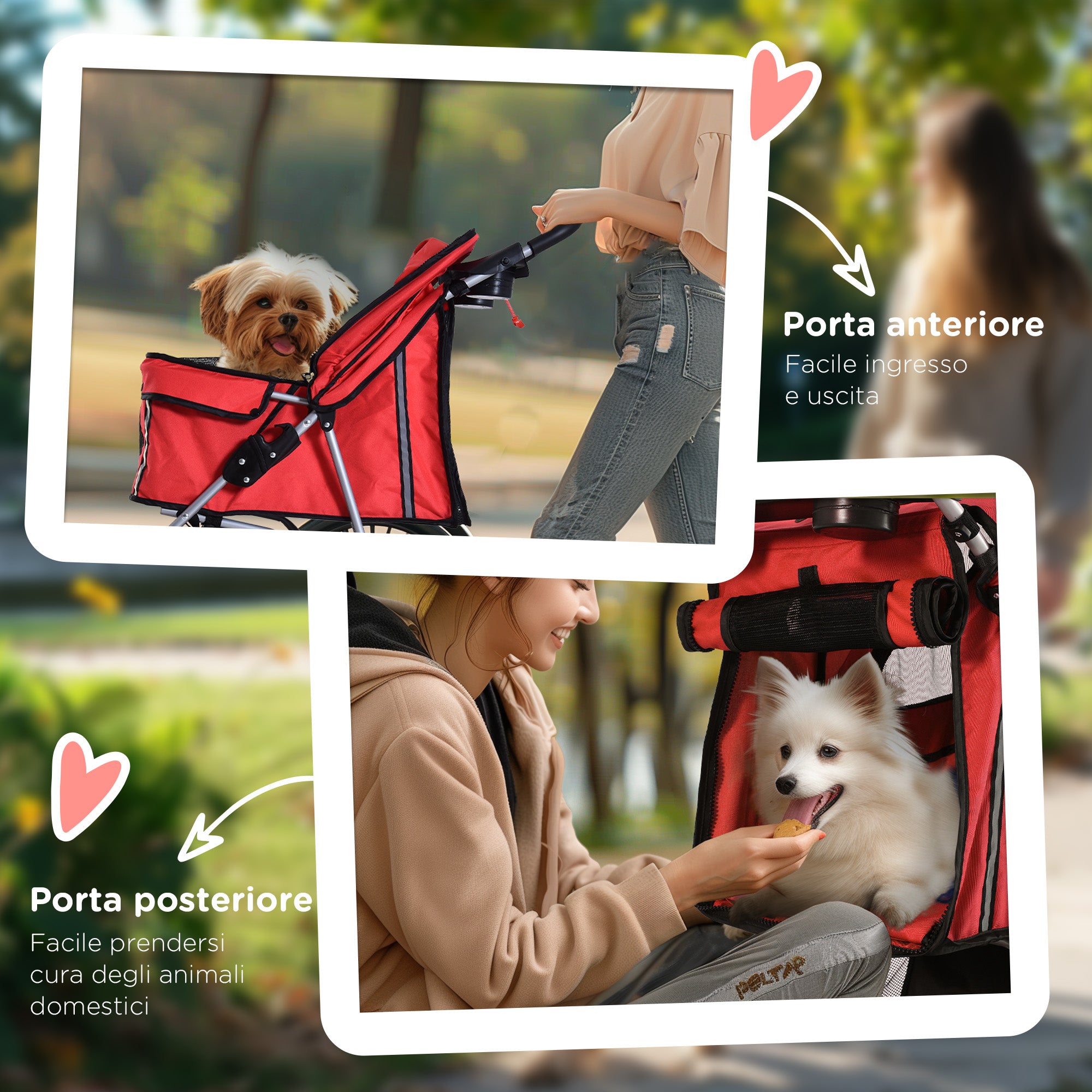Folding Fabric Dog Stroller with Basket and Cup Holder, 75x45x97cm - Red