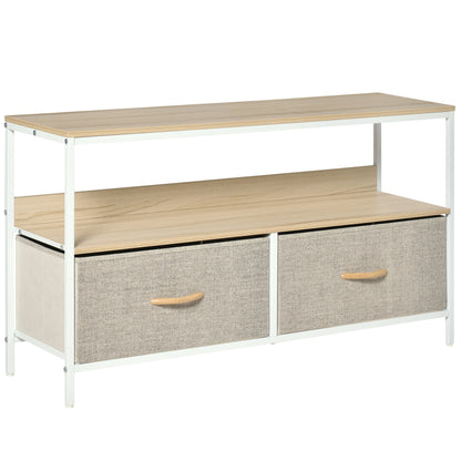 47" TV Stand with Folding Fabric Drawers and Metal and MDF Shelf, 98x29x56cm, Wood Color